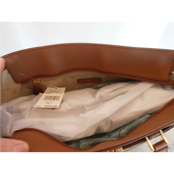 MICHAEL KORS Florence Large MK LOGO Top Zip Tote NATURAL/LUGGAGE $328 - Picture 7 of 8